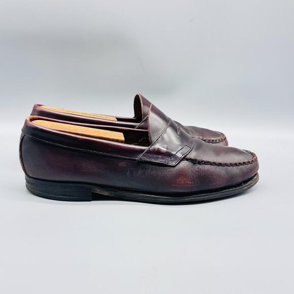 GH Bass & Co Weejuns Shoes Mens 9.5 Burgundy Leather Penny Loafers Slip On Dress - Picture 1 of 11